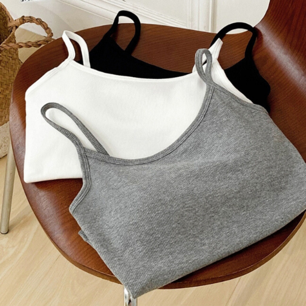 เสื้อสายเดี่ยวมีบราในตัว ผ้าร่อง ไม่ต้องใส่เสื้อใน อก 30-38นิ้ว นิ่มยืดหยุ่นสบาย Clothing Women Lady - รูปที่ 6