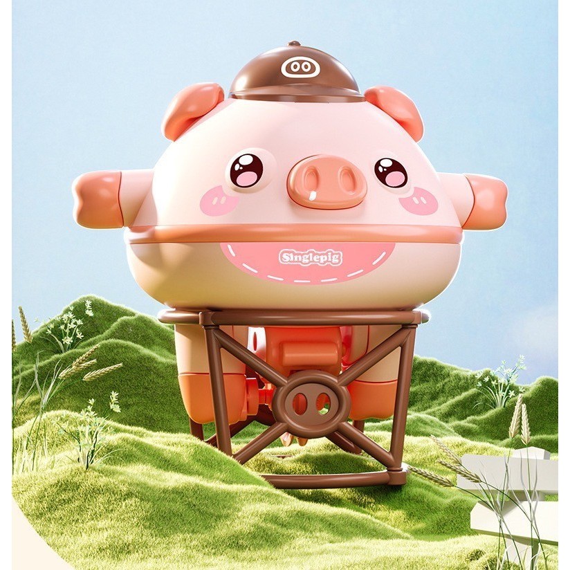 ของเล่นเด็ก ลูกข่างน้องหมูไฟฟ้าหมุนไจโรสโคปไฟฟ้าสมดุล สีชมพู สีเขียว แบบหมุนได้ สมดุลการเดิน  เพื่อการเรียนรู้สำหรับเด็ก
