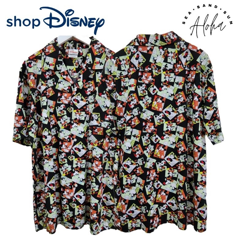 [พร้อมส่งจากไทย] เสื้อฮาวาย/เชิ้ต ญี่ปุ่น แท้100% 🇯🇵  - The Disney Store - Hawaii Shirt  🖤❤💚 // มือสองสภาพดี