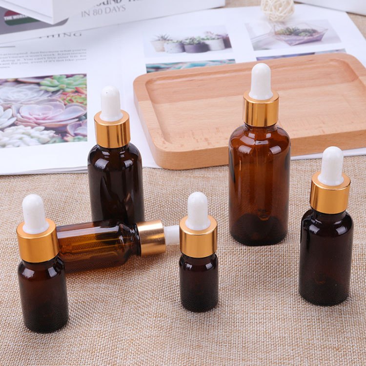 ขวดดรอปเปอร์ สีชา ขวดแก้วหัวบีบหยด dropper ขวดหยดสีชา เซรั่ม น้ำมันหอมระเหย glass dropper bottles