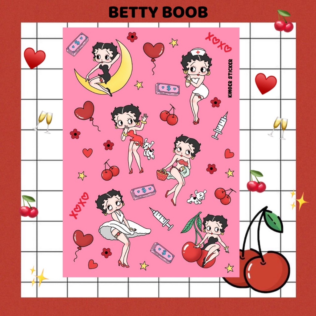 พร้อมส่ง สติกเกอร์ลาย betty boob ไดคัท sticker กันน้ำ ขนาด A6