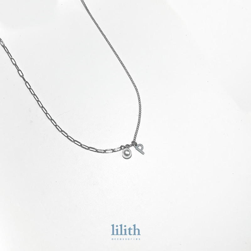 Lilith- pearl chram Stainless Steel Link Chain necklace w/ alphabet สร้อยคอ จี้อักษร