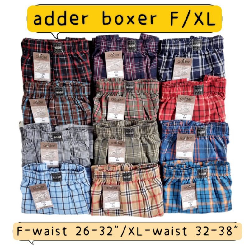 Adder กางเกง Boxer ลายสก๊อต  XL เอว 32-38นิ้ว สะโพก 45นิ้ว ยาว 17นิ้ว