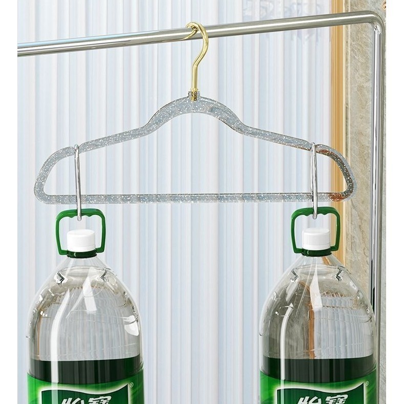 ไม้แขวนเสื้อพลาสติก มีกลิตเตอร์  ไม้เเขวนผ้า พลาสติกแบบใส (แพ็ค5ชิ้น) - รูปที่ 4