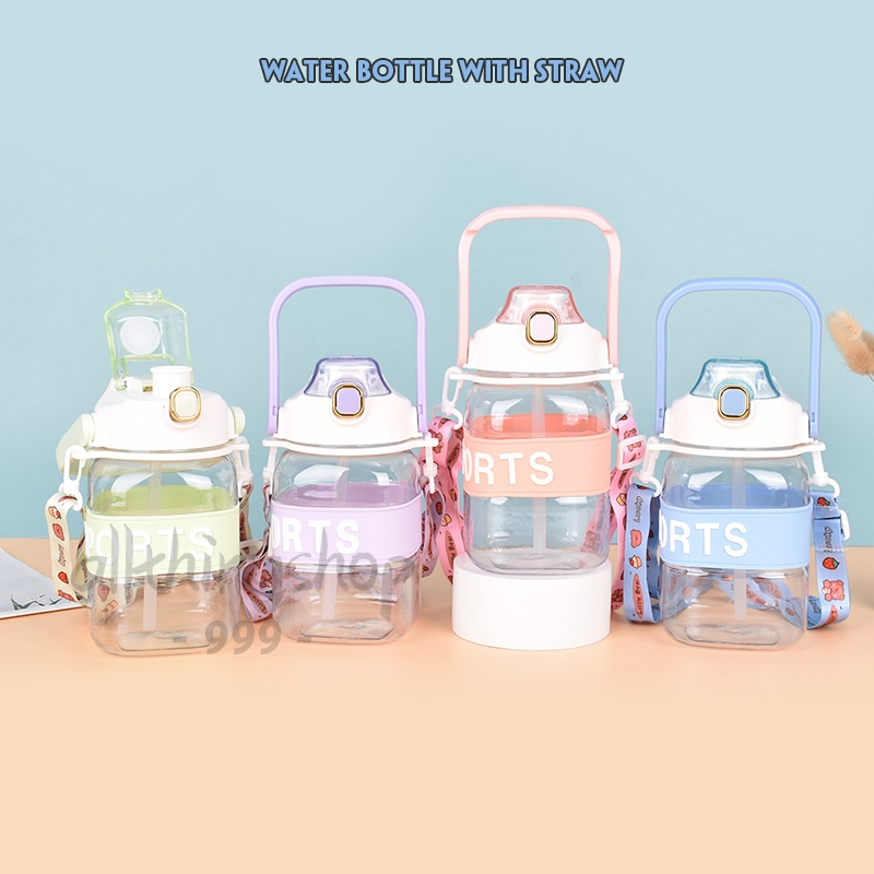 กระบอกน้ำ SPORT มีสายสะพาย+หลอดซิลิโคน มีสายสะพาย มีหลอด ขวดน้ำน่ารัก 1000 ml.ลายการ์ตูนน่ารัก B00026