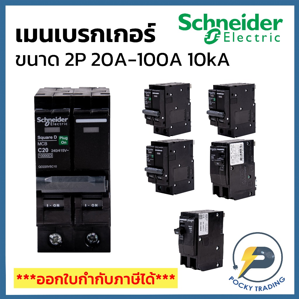 Schneider เมนเบรกเกอร์ 2P 20A, 32A, 50A, 63A, 80A 100A 10kA