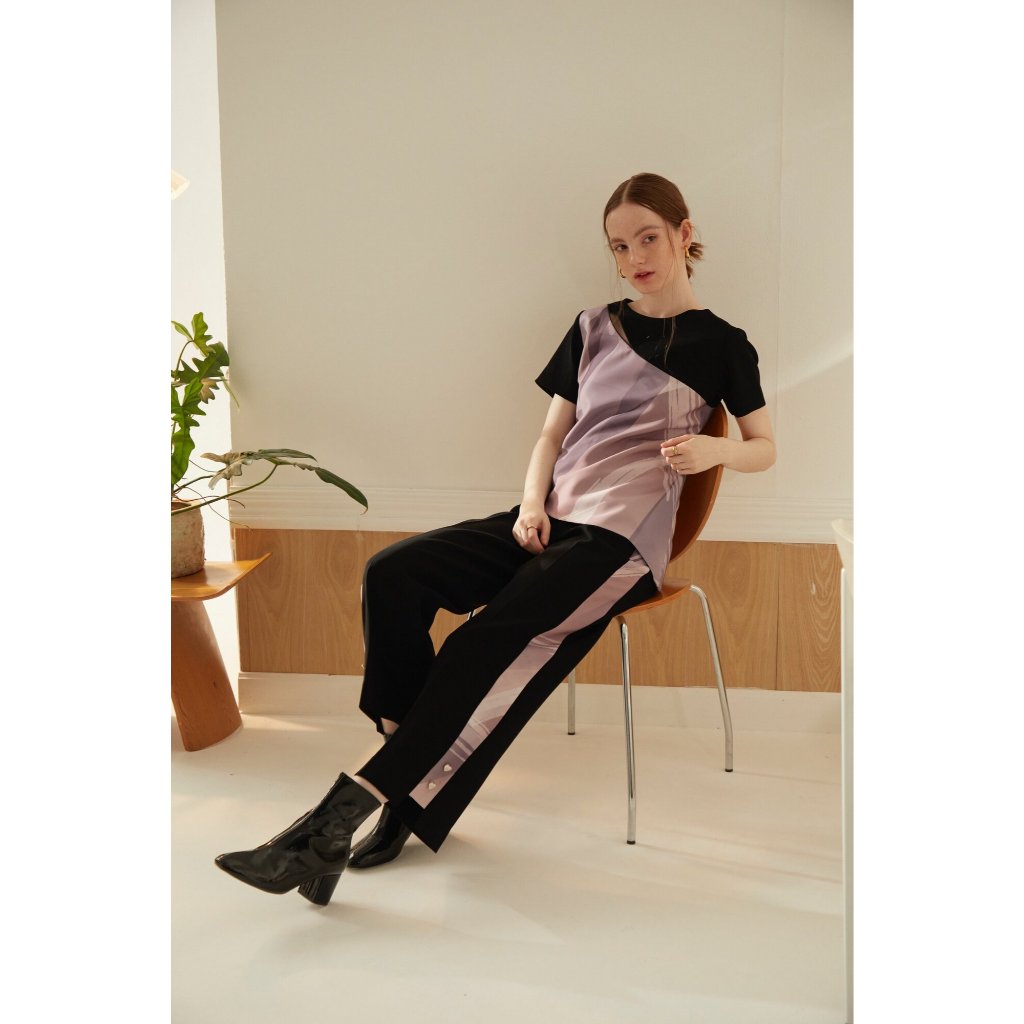 Printed Tape Ankle Pants กางเกงขา5ส่วนแต่งแถบผ้าพิมพ์ลาย (ไซส์ปกติพร้อมส่ง สั่งตัดรอ 7-10 วัน)