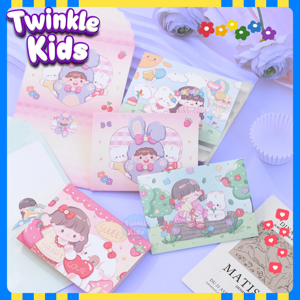 [ถูกคุ้ม!] พร้อมส่งจากกทม. การ์ดอวยพร ซองจดหมายในตัว (ขั้นต่ำ 5 แผ่น) การ์ดแจกเพื่อน ลูกค้า ลายน่ารัก - Twinklekids