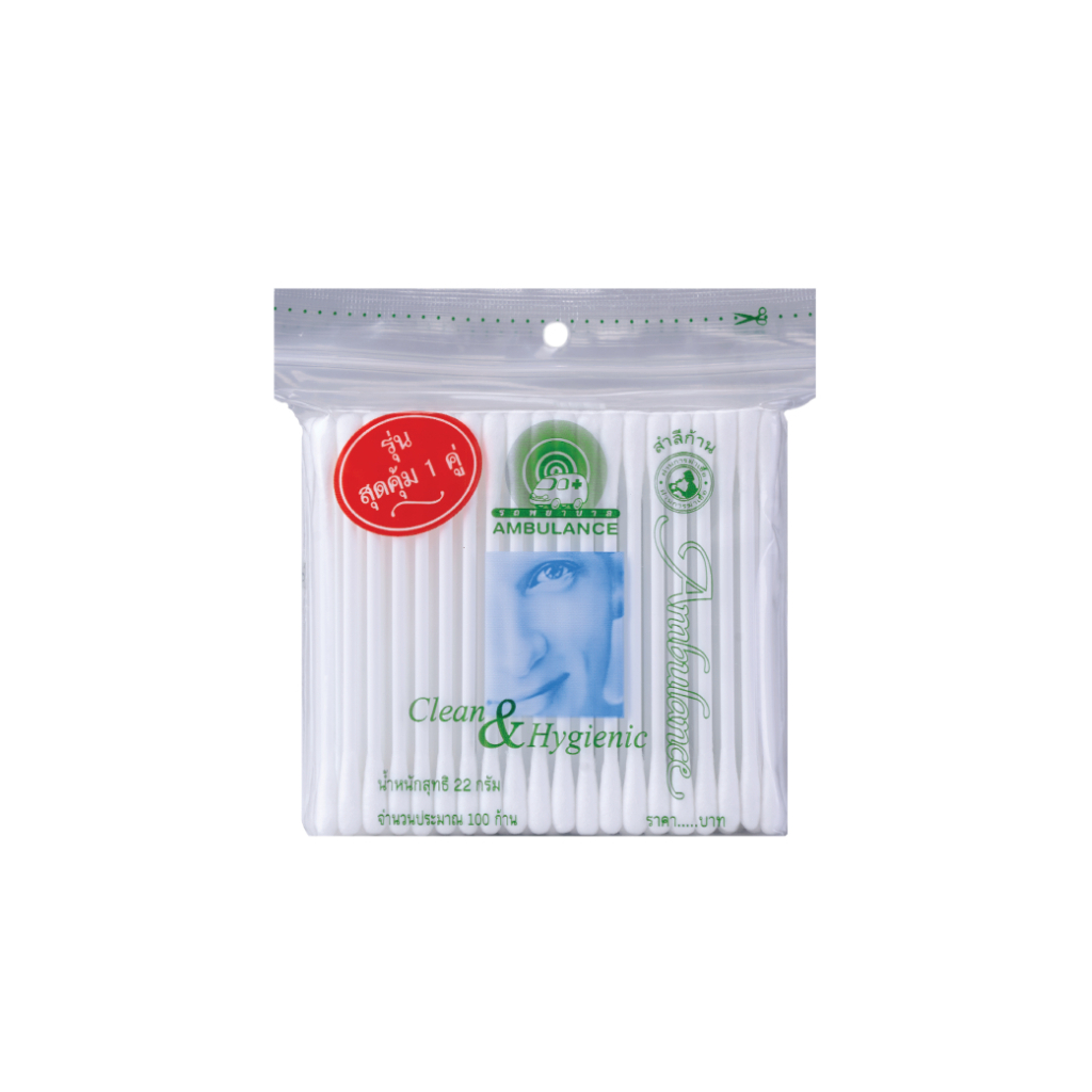 1แถม1 สำลีก้านตรารถพยาบาล Ambulance cotton bud 100 ก้าน (0188)