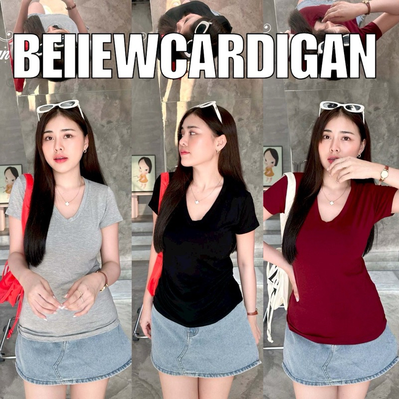 Beiiew เสื้อเรย่อนแขนสั้นงานคอวี ทอพิเศษเกรดคุณภาพ คัทติ้งสวยเนี๊ยบ ทรงเป๊ะเวอร์  ผ้าใส่สบายยืดได้เยอะ.  แมทได้ทุกชุดสวย