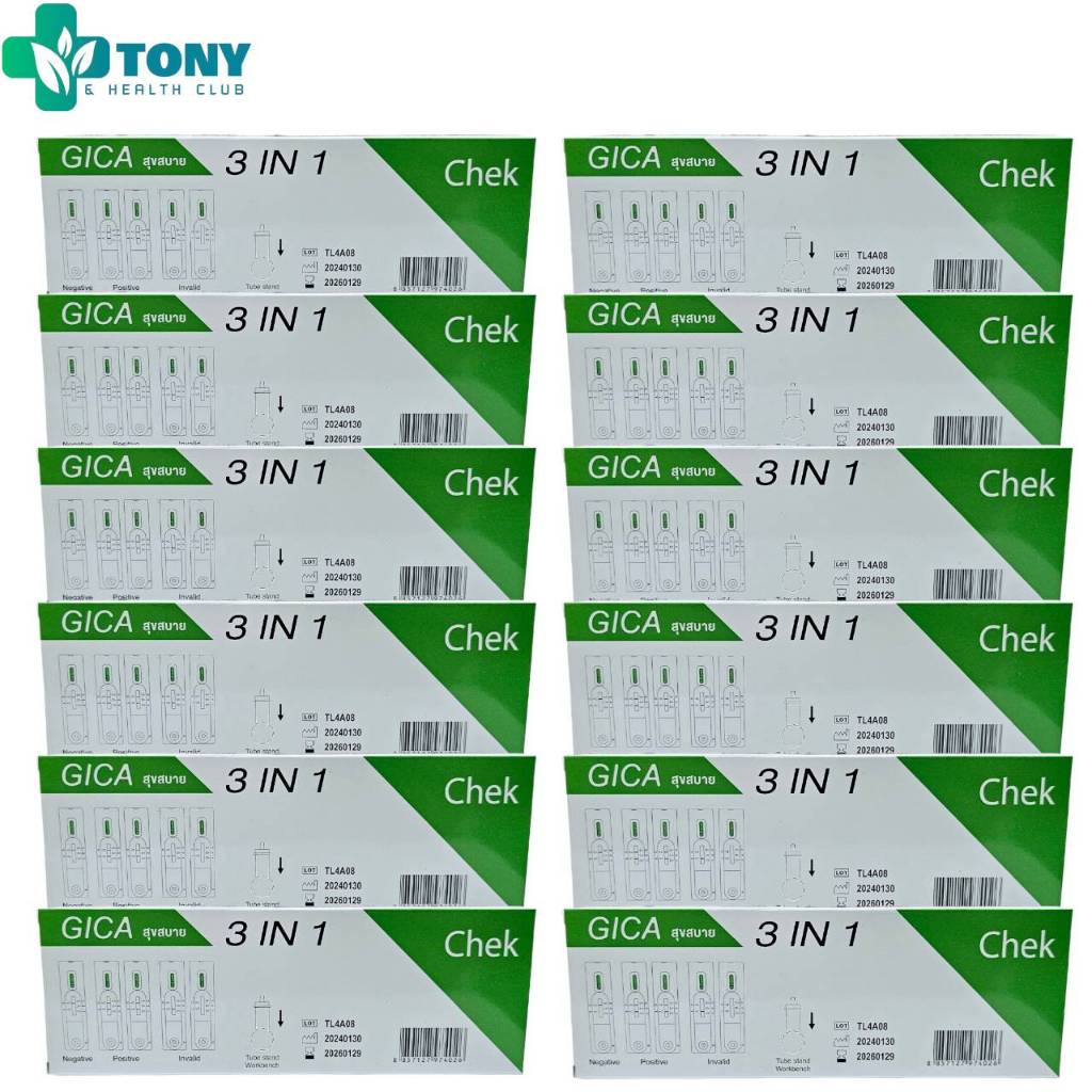แพ็ค 12 กล่อง GICA สุขสบาย 3 in 1 ชุดตรวจ เพื่อการวินิจฉัยภายนอกร่างกาย TESTSEALABS Rapid Test Kits