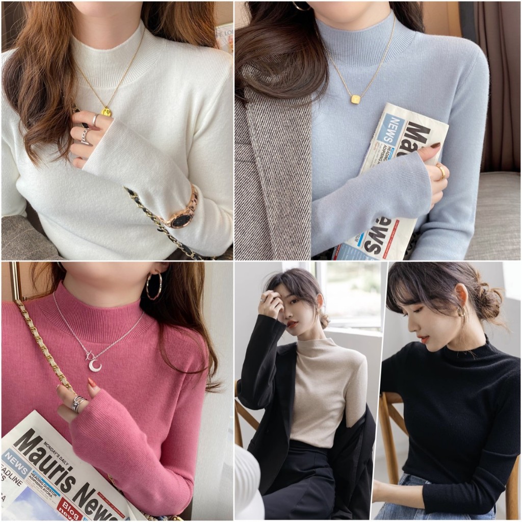 พร้อมส่ง เสื้อไหมพรม คอเต่า แขนยาว สีพื้น เนื้อผ้างานดี แฟชั่นผู้หญิง