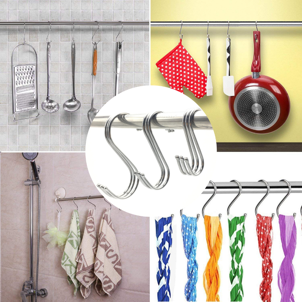 ตะขอรูปตัว S ตะขออเนกประสงค์สแตนเลสสำหรับห้องนอนสำนักงานตู้ครัว