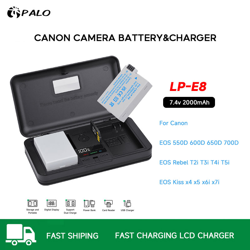 Palo LP-E8 แบตเตอรี่กล้องและมัลติฟังก์ชั่น LCD ที่ชาร์จ สำหรับ Canon EOS 550D 600D 650D 700D