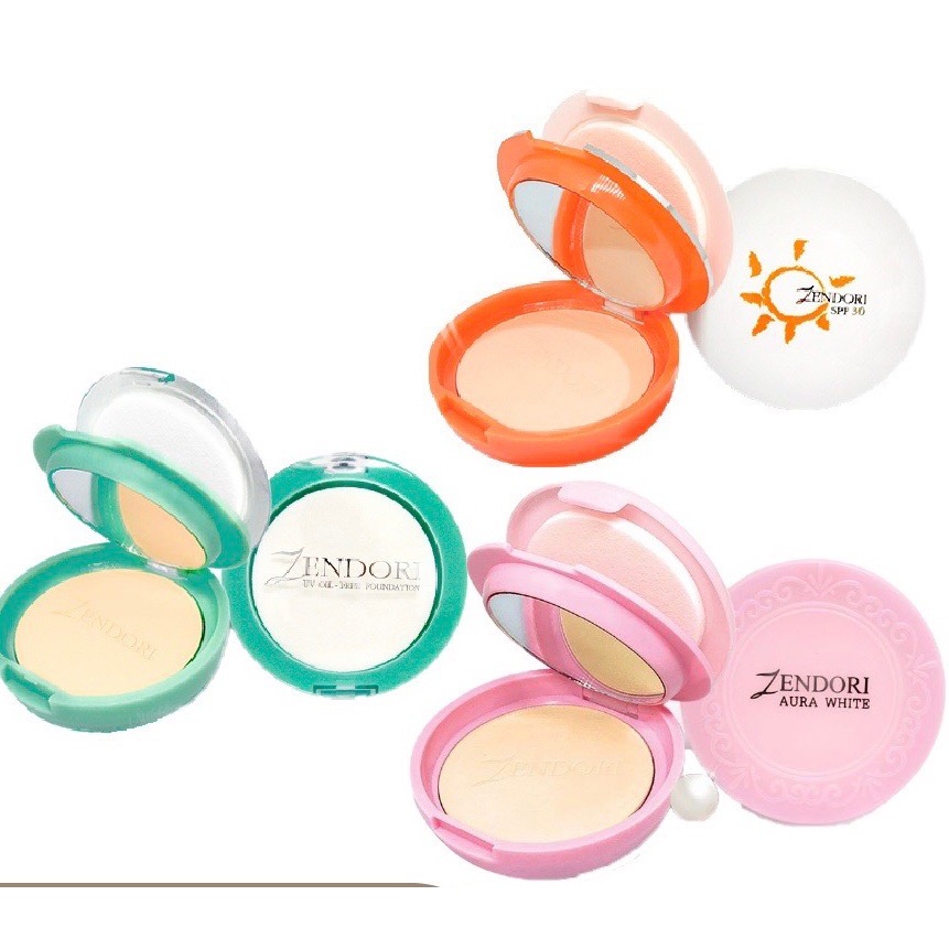 Zendori UV Oil-Free Foundation SPF12 แป้งเซนโดริ ออยล์-ฟรี ฟาวน์เดชั่น ตลับเขียว