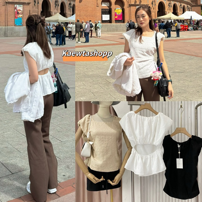 (ใส่โค้ดลดได้อีก! ) รุ่นใหม่ ผ้าคอตตอล เสื้อ เสริมบ่า เว้าหลัง แขนล้ำ เนื้อผ้าลาย เรียบหรู ไซส์ใหญ่ Matinee kaewtashop