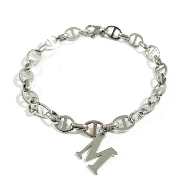 Stainless Steel Chain 5mm สร้อยข้อมือสแตนเลสแท้ 100% หนา 5 mm. + จี้อักษร
