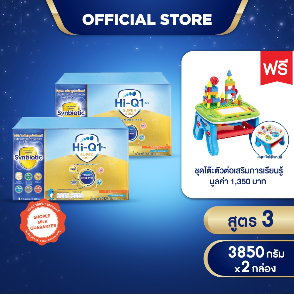[ฟรี!ชุดโต๊ะตัวต่อ][นมผงx2] ไฮคิว 1 พลัส ซูเปอร์โกลด์ ซินไบโอโพรเทก รสจืด 3850 กรัม (ช่วงวัยที่ 3)