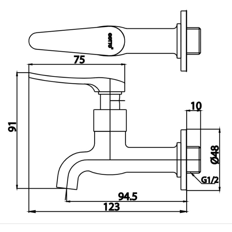 Cotto CT1252(HM) ก๊อกเดี่ยวติดผนังคอสั้น รุ่น CANDLE - รูปที่ 2