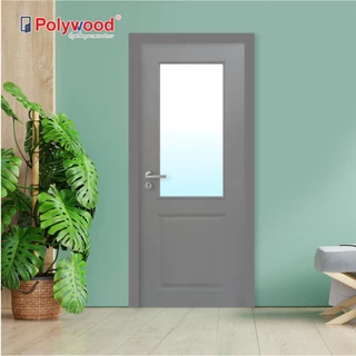 ส่งฟรี! Polywood ประตู uPVC บานลูกฟัก ผิวเสี้ยนไม้ PGR-004 ประตูบานกระจก ประตูกระจก โพลีวูด ประตูครัว