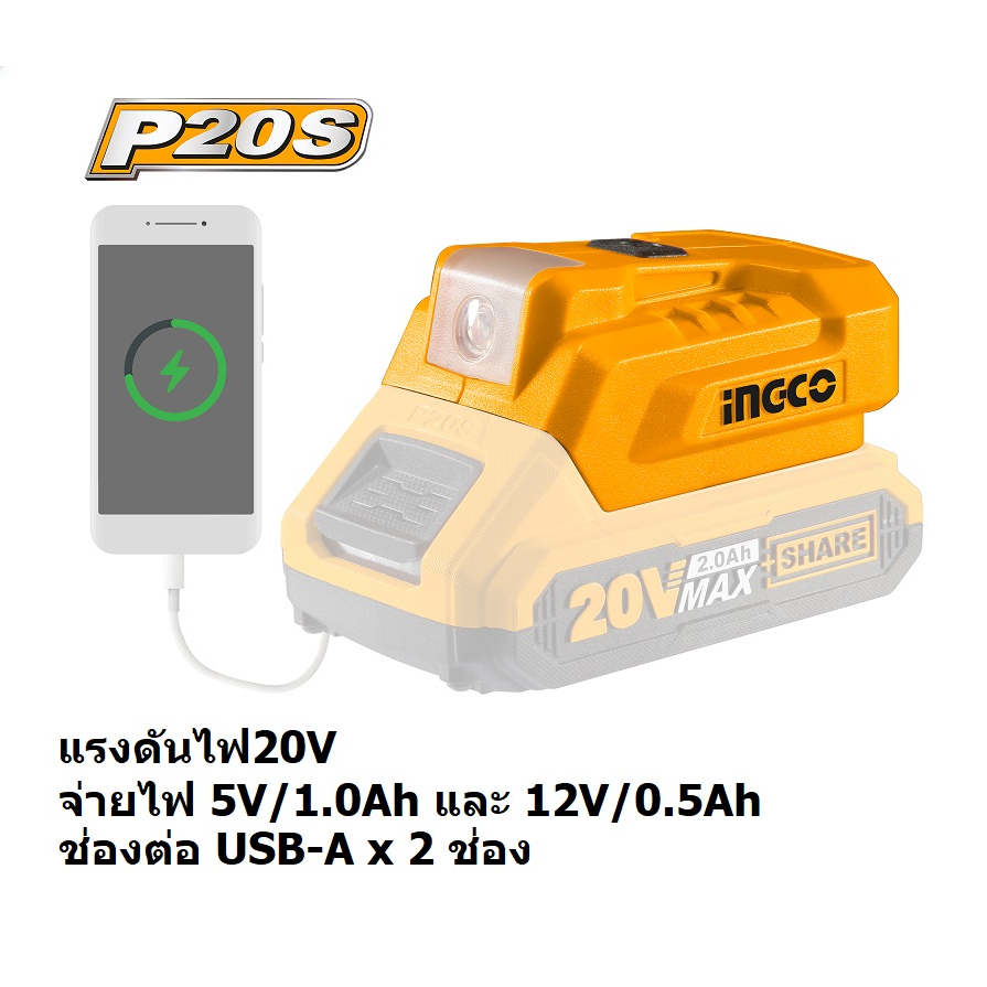 INGCO🔥อะแดปเตอร์ USB-A🔥รุ่นใหม่🔥CUCLI2022 ( เฉพาะอะแดปเตอร์ ) สามารถใช้แบต INGCO /TOTAL ของแท้100%