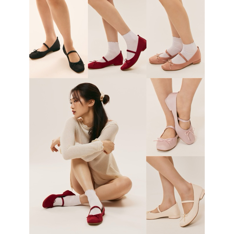 🔥พร้อมส่ง[+1-2ไซส์] รองเท้าคัทชู maryjanes รุ่นAmber แบบสวมผ้าซาติน (Polka Dot shoes, ผ้าเรียบ)