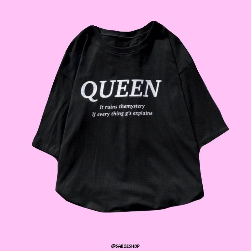 เสื้อยืดสีดำเกาหลีสกรีนคำภาษาอังกฤษ The Queen 👑