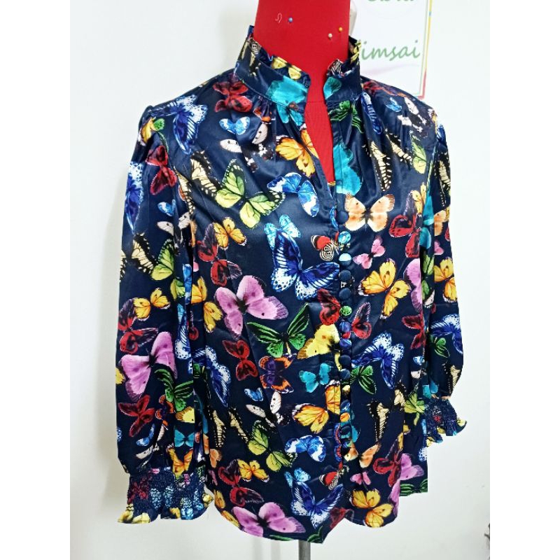 ป้าย Ploypoint (*อกเสื้อ 42,44 นิ้ว) เสื้อเชิ๊ตแขนยาว สม๊อกปลายแขน ลายผีเสื้อ ราคา ถูกที่สุด ดีลบีเคเค แกลเลอรีภาพที่ 5