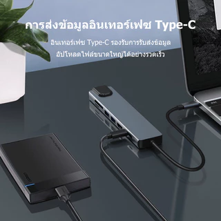 8-in-1Type-C Hub USB C เป็นUSB3.0 2.0HDMI 4K LAN RJ 45 เครื่องอ่านการ์ด SD/TF USB C PD HUB สําหรับโทรศัพท์มือถือแล็ปท็อป