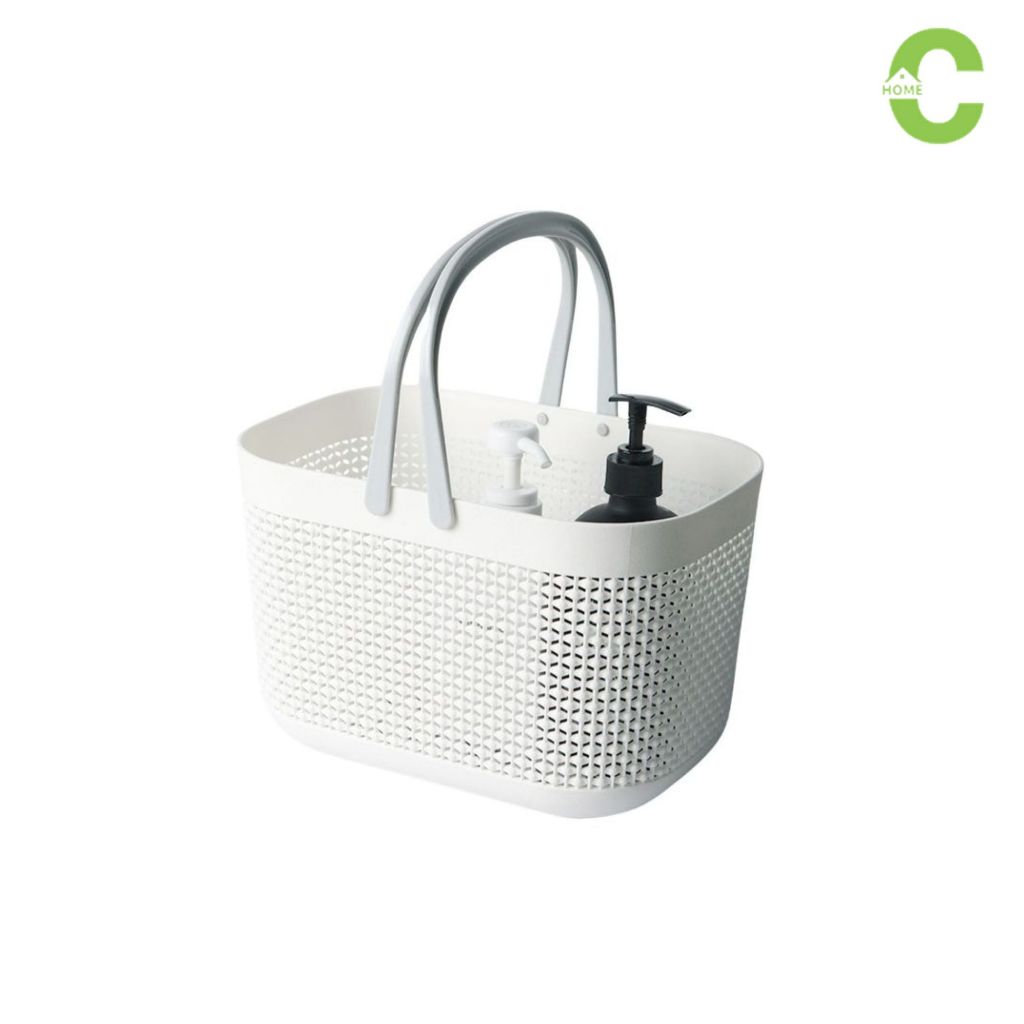 HOMEC ตะกร้าใส่ของ ตะกร้าในห้องน้ำ basket กว้าง 26.5ซม. วางซ้อนกันได้ แบบมีหูหิ้ว มีรูระบายน้ำ