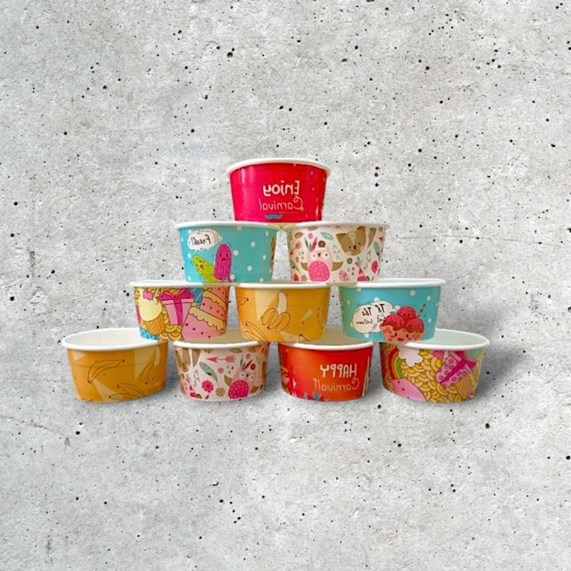 ถ้วยไอติม ถ้วยกระดาษ260ccปาก90 แบบคละลาย *ยกลัง(1,000ใบ)