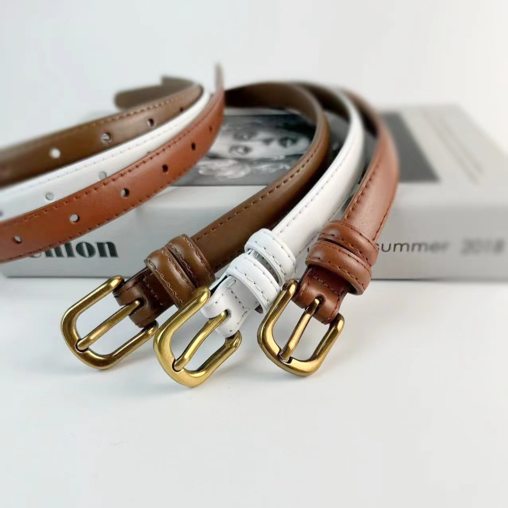 [ส่งจากกทม] My Girl เข็มขัดหนังแท้ หัวเข็มขัดสีทองวินเทจ หุ้มหนังทั้งเส้น เครื่องประดับแฟชั่น Unisex - 2