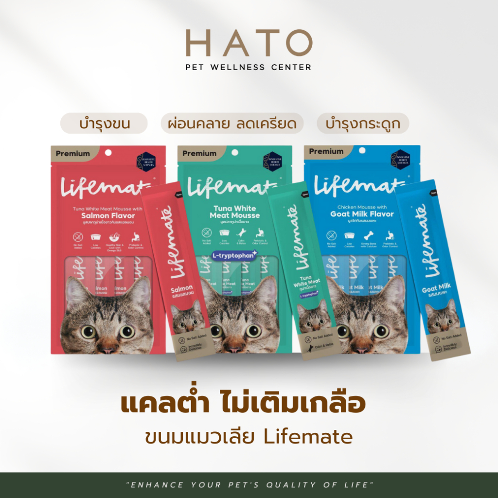 Lifemate Cat Mousse Creamy ขนมแมวเลีย ไลฟ์เมท แคลต่ำ ไม่เติมเกลือ เกรดพรีเมียม ขนาด 12g (จำนวน 4 ซอง/แพ็ค)