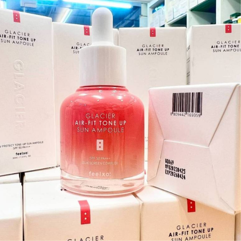 Feelxo Glacier Air-Fit Tone Up Sun Ampoule SPF50 PA+++ 30ml กันแดดโทนอัพผิวโกลวอมชมพู