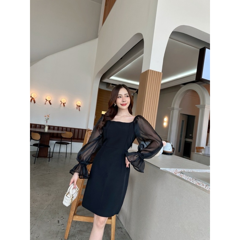 เดรสออกงานแขนพองฟรุ้งฟริ้ง ทรงสอบเข้ารูปสวย ป้าย mabel - รูปที่ 5