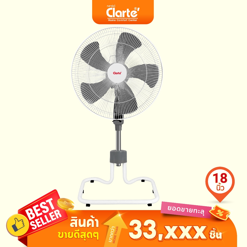 [สินค้าขายดีพร้อมส่ง]Clarte'พัดลมอุตสาหกรรมตั้งพื้น18 นิ้วลม 5ใบพัด รุ่น CT828ST[สีขาวเทา]/สีดำรุ่นCT851STลมแรงดีมาก