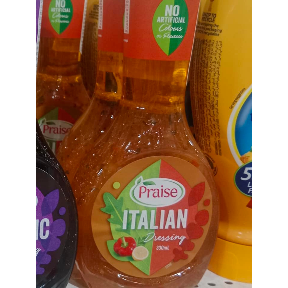PRAISE Premium Italian Dressing 330ml * AUSTRALIAN IMPORT * NO ARTIFICIAL COLORS OR PRESERVATIVES