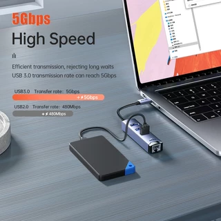 ⚡ส่งจาก กทม⚡Jasoz Type C USB 3.0 HUB to RJ45 อะแดปเตอร์การ์ดเครือข่าย สำหรับโทรศัพท์มือถือ แล็ปท็อป