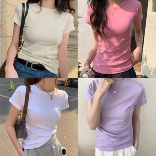 cherryshop พร้อมส่ง🔥เสื้อท่อนบน🍒เสื้อแขนสั้น ผ้าฝ้าย ทรงสลิมฟิต สวมใส่สบาย