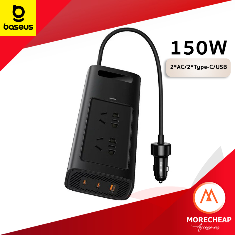 ถูก/แท้ Baseus เครื่องแปลงไฟรถเป็นไฟบ้าน 110V 150W / 300W ปลั๊กพ่วงในรถ 2*AC/2*TypeC/USB Inverter