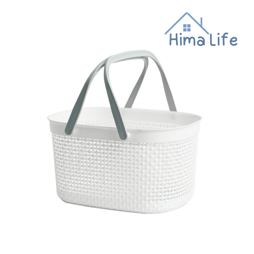 ตะกร้าแบบมีหูหิ้ว ตะกร้าใส่ของ Basket ใส่ของในห้องน้ำ ใส่ของกิน 17.5x26.5x18cm สำหรับห้องน้ำ ประหยัดพื้นที่ Hima Life