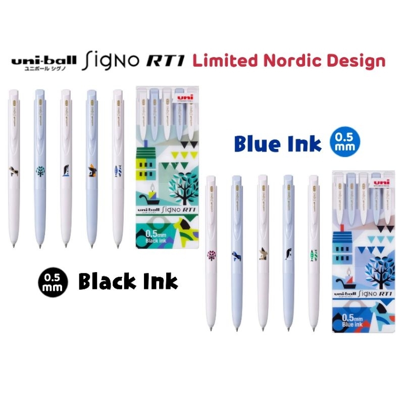 Uni ปากกาเจล Signo RT1 Limited Nordic Design (UMN-185NCK) ขนาด 0.5 มม. ลายเส้น Mika Lida Illustrator หมึกน้ำเงิน, หมึกดำ