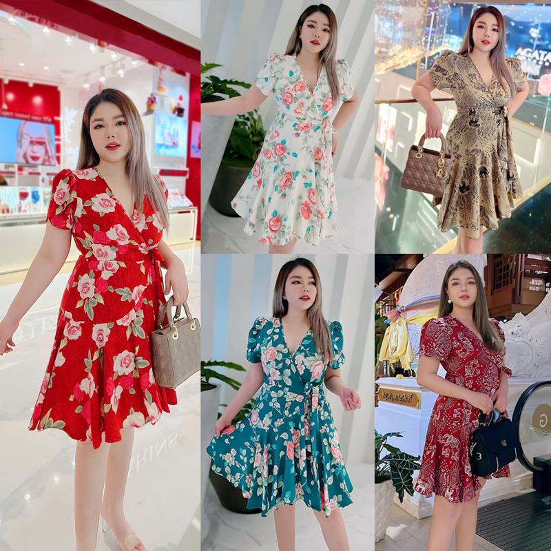 Best Seller เดรสสั้นกิโมโนแขนกลีบบัวลายดอกไม้รุ่นออริจินอลหุ่นสับเว่อร์No.1 #Maisie Shop