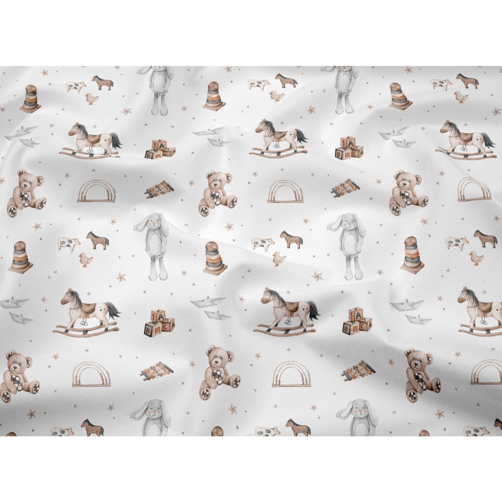 ผ้าคอตตอน 100% ทอทวิล ผ้าเมตร  หน้ากว้าง 1.60 เมตร ลายตุ๊กตาของเล่น Baby Toys