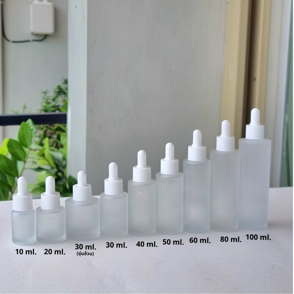 ขวดแก้วพร้อมดร็อปเปอร์(ฝาสีขาวเรียบ จุกขาว)ขนาด 10ml 20ml 30ml 40ml 50ml 60ml 80ml 100ml หัวบีบหยด ใส่เซรั่ม ขวดแบ่ง