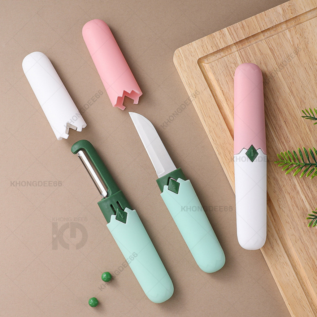 มีดปอกผลไม้ ปอกผักผลไม้ 2in1 มีปอกเก็บเพื่อความปลอดภัย จัดส่งแบบคละสี สินค้าพร้อมส่งจากไทย - รูปที่ 2