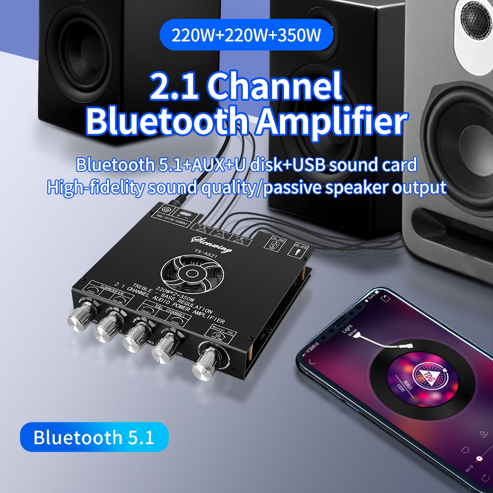 YS-AS21 2.1ช่อง TPA3255บลูทูธเครื่องขยายเสียงดิจิตอลคณะกรรมการโมดูลซับวูฟเฟอร์เบสสูง 220W*2+350W วัตต์สนับสนุน APP-SY