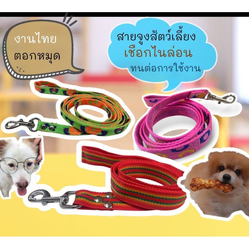 สายจูงสัตว์เลี้ยง สุนัข แมวฯ เชือกไนล่อน งานตอกหมุดแข็งแรง(แจ้งโทนสีในแชทได้เลยครับ)