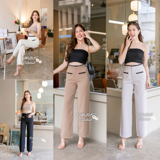 🍒ลิลลี่กุ้นขอบสี🍒กางเกงผ้าลิลลี่-ขากระบอกกุ้น-กระเป๋าเจาะหน้…