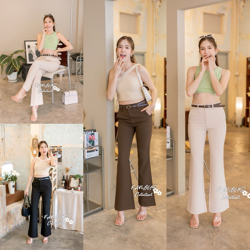 🍒ขาม้ามีหู🍒ผ้าไมโคร-เอวสูง-ตะขอซิปหน้า-ไซส์S25-2XL-ป้ายFamous🏷️